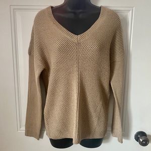 V-Neck Sweater with Open Back Detail